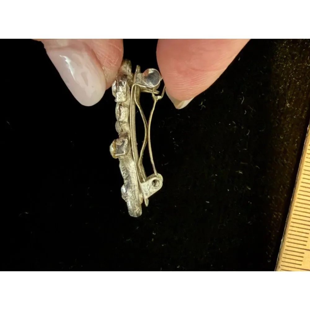 vtg silver tone sloral rhinestone bar barrette with marquise and round stones